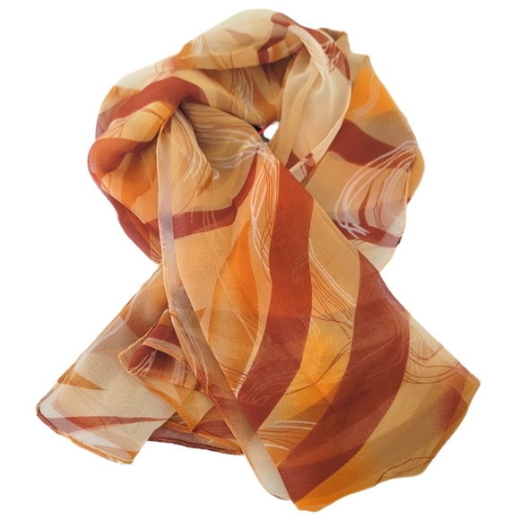 Ladies Scarf Brown Orange Swirl Sheer NWT - Picture 2 of 3